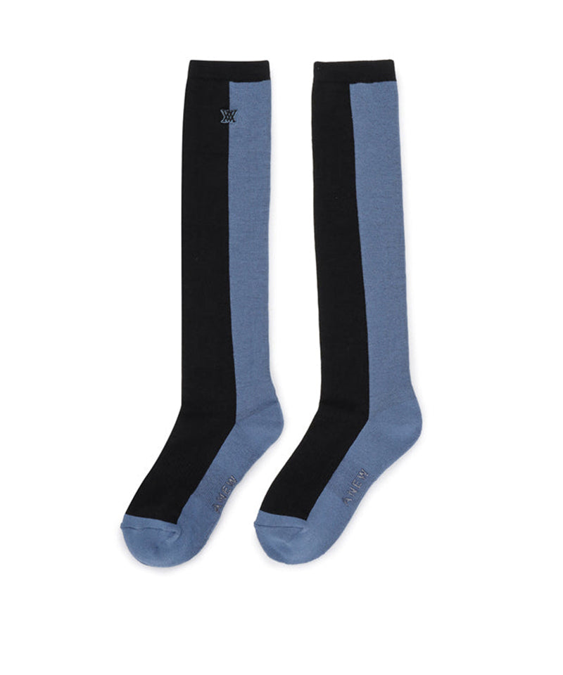 Women's Color Block Over Knee Socks - Black