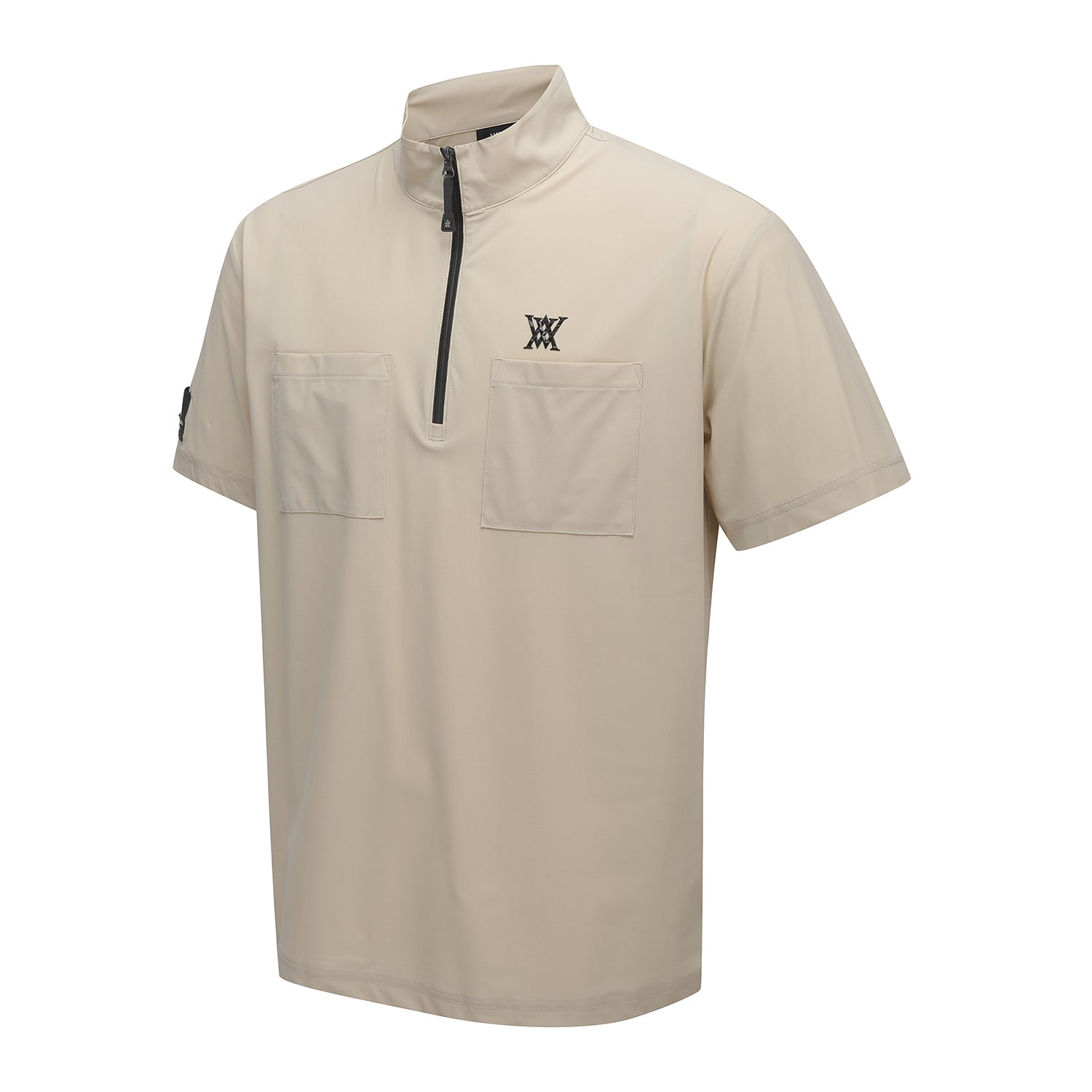 Men's Pocket Point High Neck Shor T-Shirt - Beige