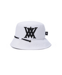 White big logo applique bucket golf hat, front view