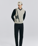 Men's Diagonal Logo Knit Vest - Khaki Beige