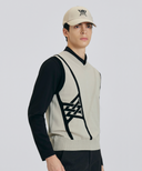Men's Diagonal Logo Knit Vest - Khaki Beige