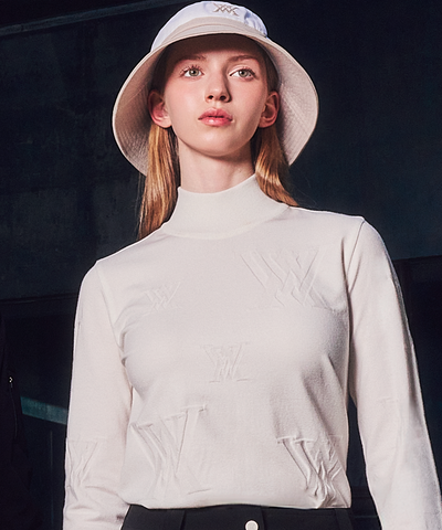 Women's Logo Pattern Turtleneck Sweater - Off White