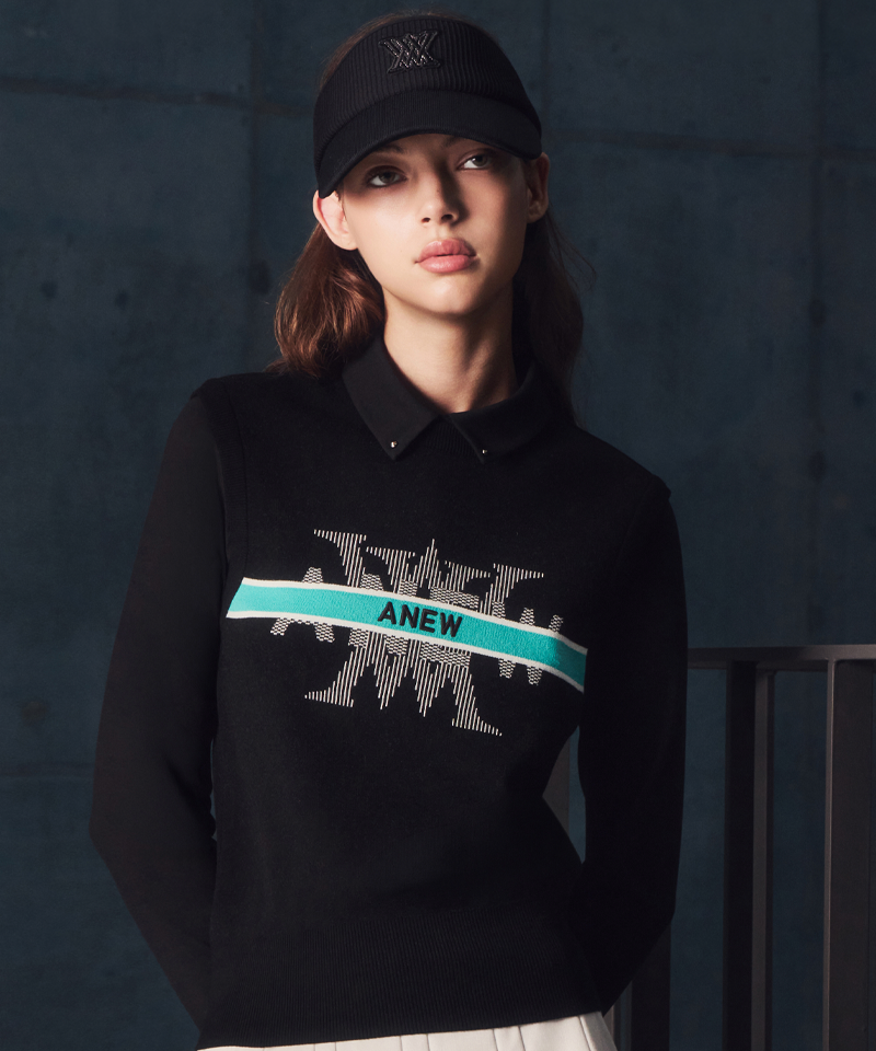 Women's Logo Round Neck Knit Vest - Black