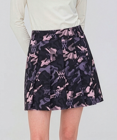 Women's Camo Pattern Pleats Skirt - Light Pink