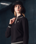Women's Textured Contrast Collar Sweatshirt - Black
