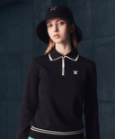 Women's Textured Contrast Collar Sweatshirt - Black