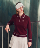 Women's Textured Contrast Collar Sweatshirt - Burgundy
