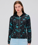 Women's Camo Pattern Hooded T-Shirt Cardigan - Aqua Blue