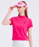 Women's Mock Neck Anorak T-Shirt - Hot Pink