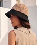 Women's Raffia Mix Bucket Hat - Black