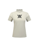 Women's Back Zip Mock Neck T-Shirt - Light Khaki