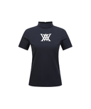 Women's Back Zip Mock Neck T-Shirt - Navy