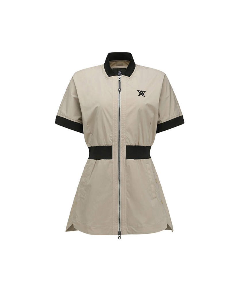 Medium Length Shot Sleeve One Piece Jacket - Beige