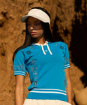 Women's Paisley Hooded Short Sleeve Sweater - Blue