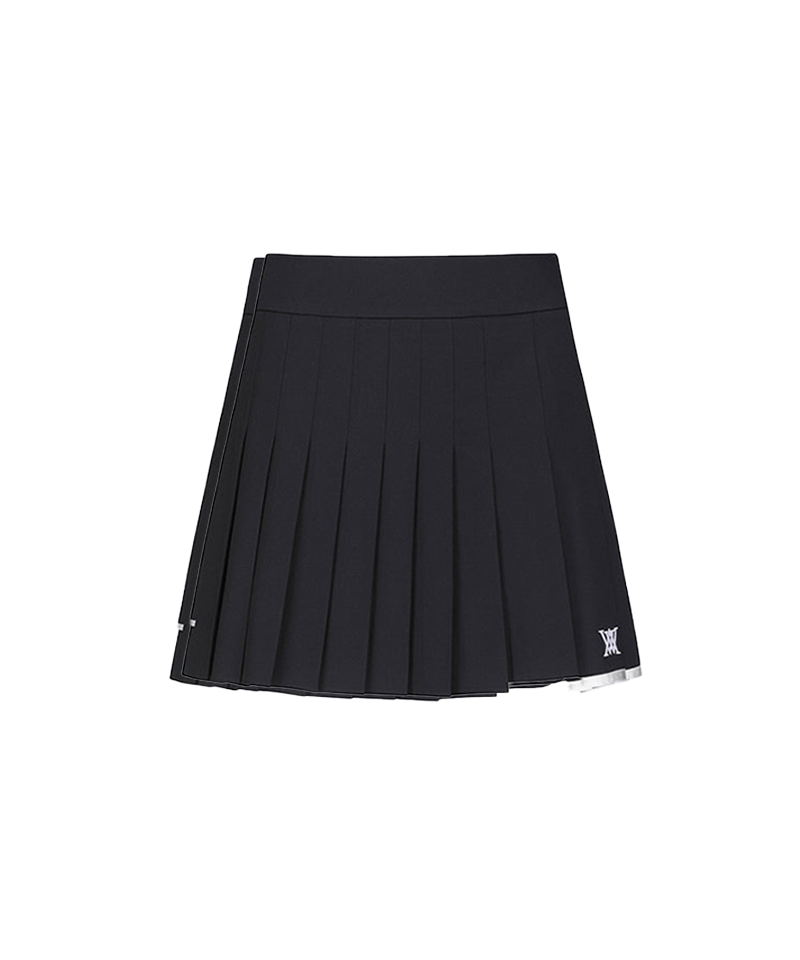Logo Band Double Pleats Skirt - Black