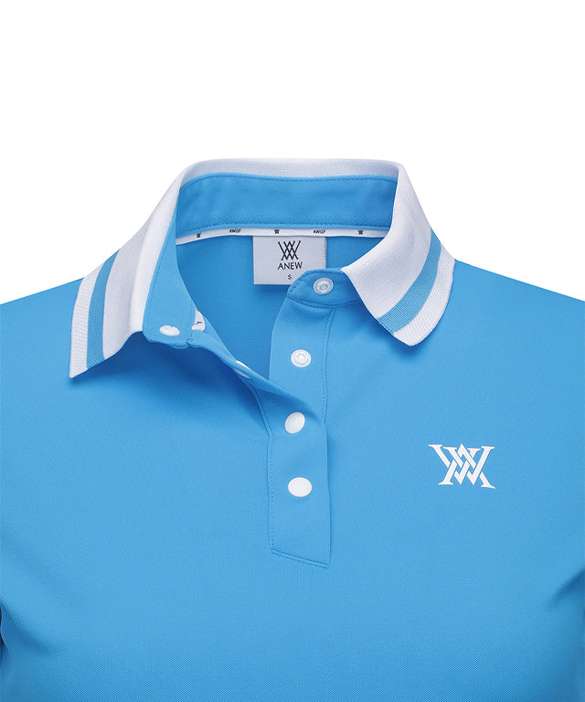 [Season End] Women's Sleeve Logo Point Short T-Shirt - Blue