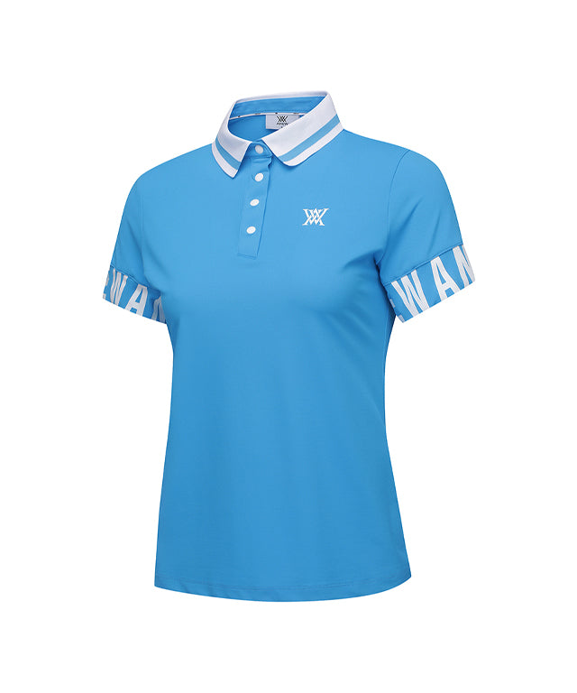 [Season End] Women's Sleeve Logo Point Short T-Shirt - Blue