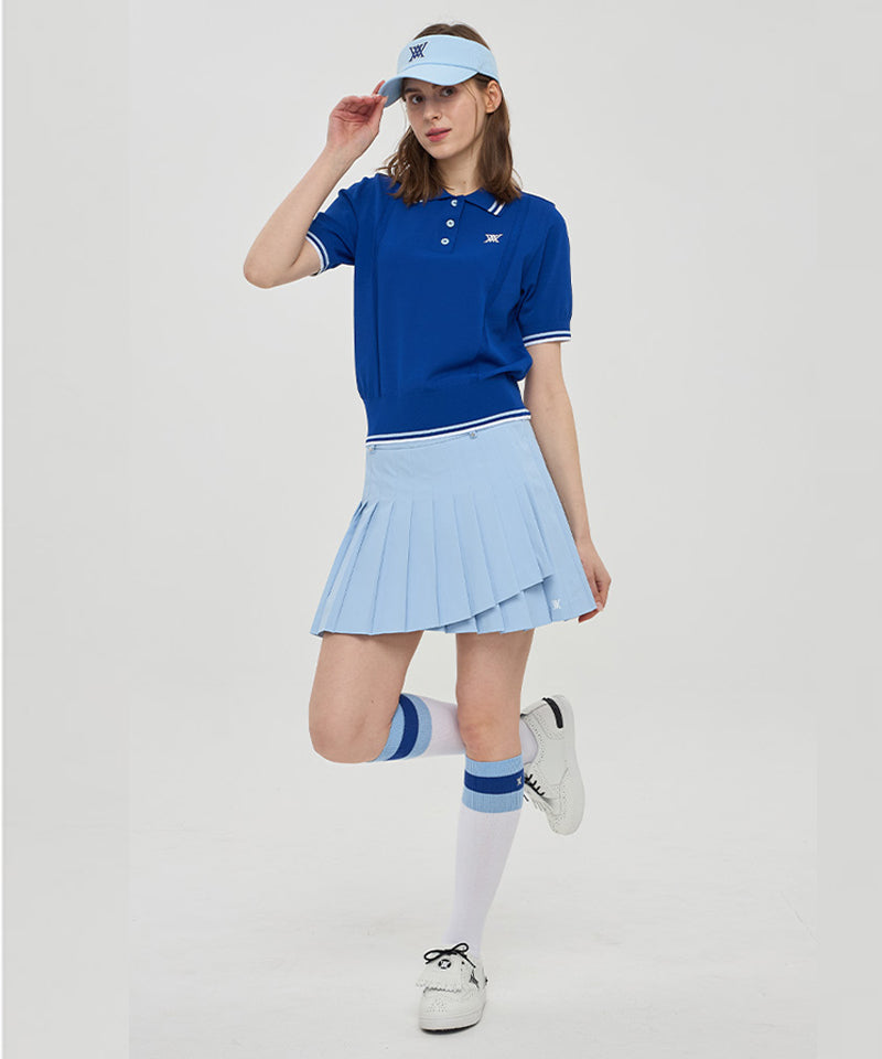 ANEW Golf Women Wide Collared Short Sleeve Sweater - Royal Blue