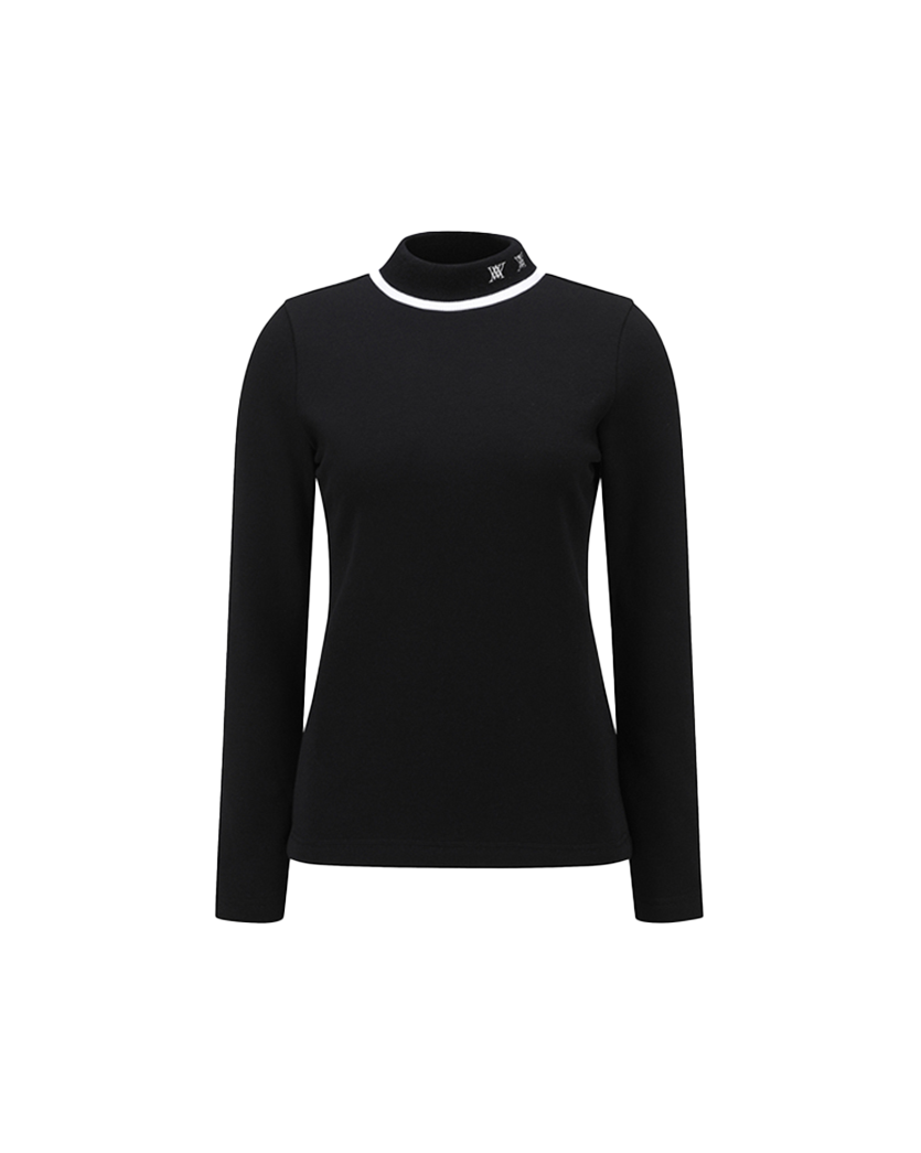 Women's Nap High Neck Long T-shirt - Black