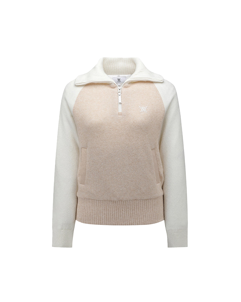 Women's Cashmere Blend Half Zip Sweater - Light Beige