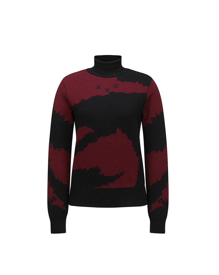 Women's Cashmere Blend High Neck Sweater - Wine