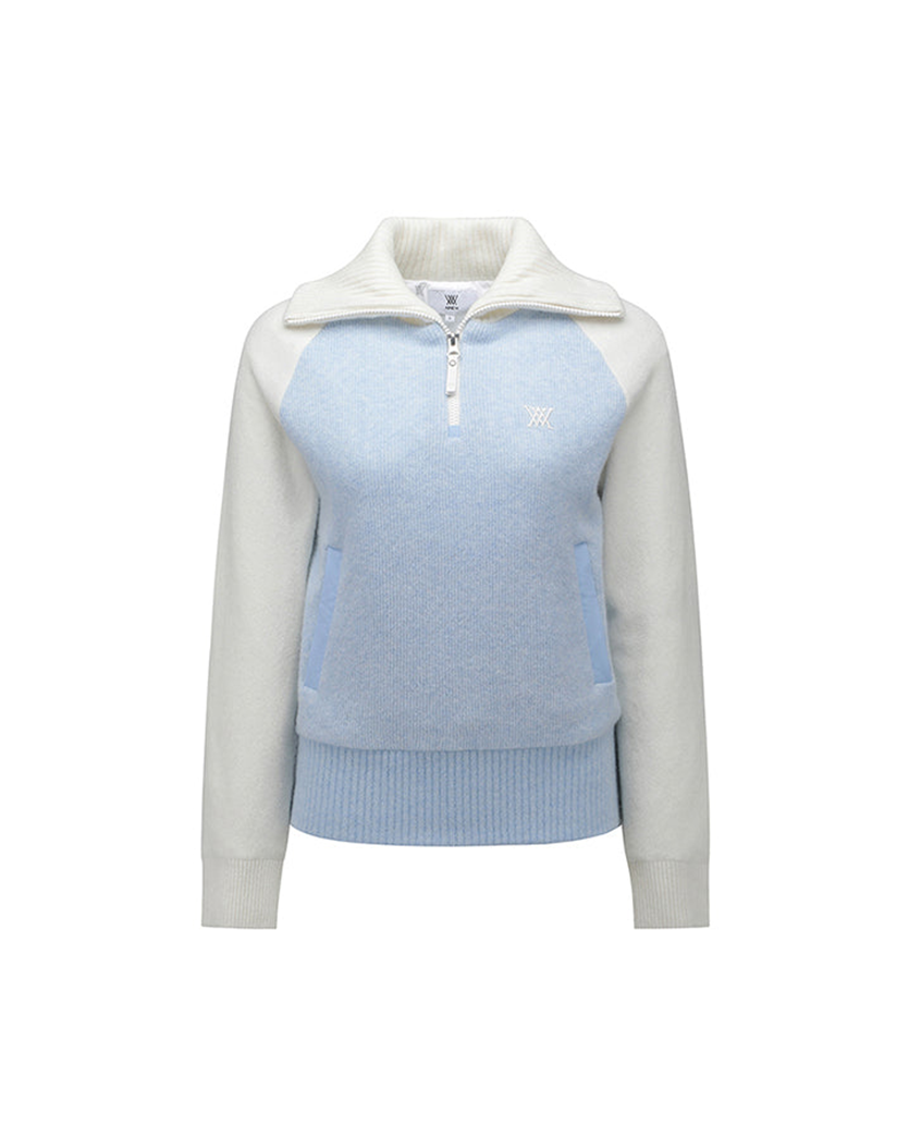 Women's Cashmere Blend Half Zip Sweater - Light Blue