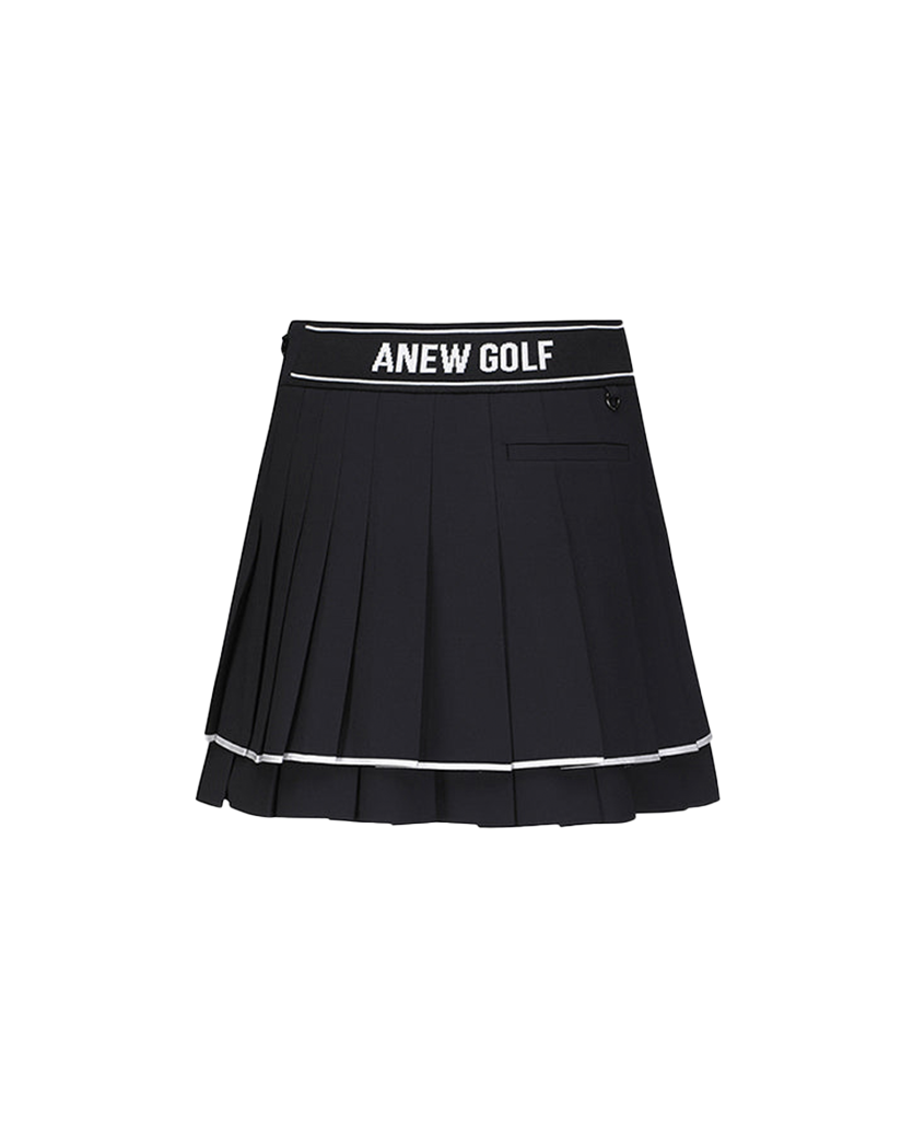 Logo Band Double Pleats Skirt - Black
