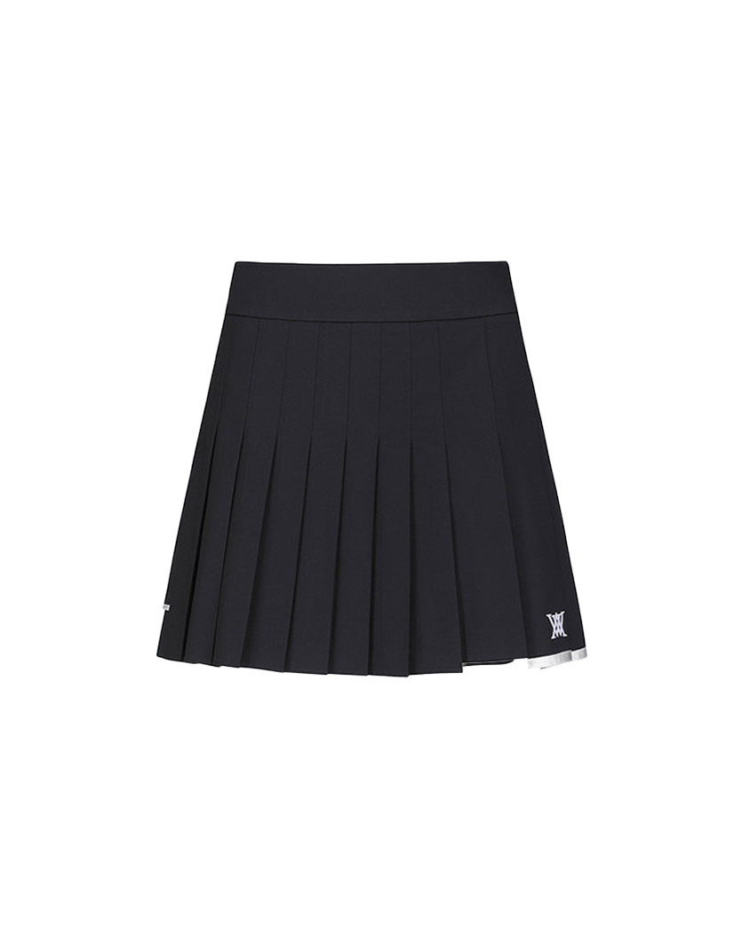 Logo Band Double Pleats Skirt - Black