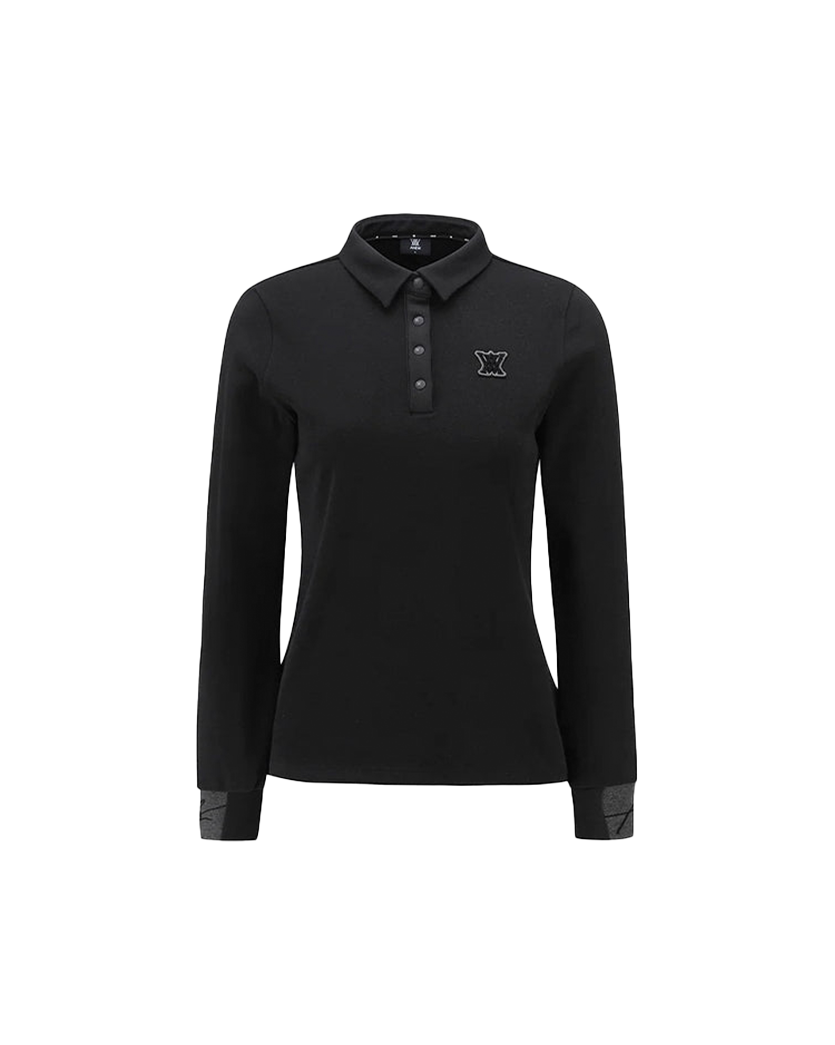 Women's Nap Collar Long T-shirt - Black