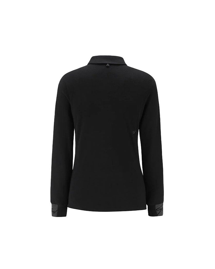 Women's Nap Collar Long T-shirt - Black