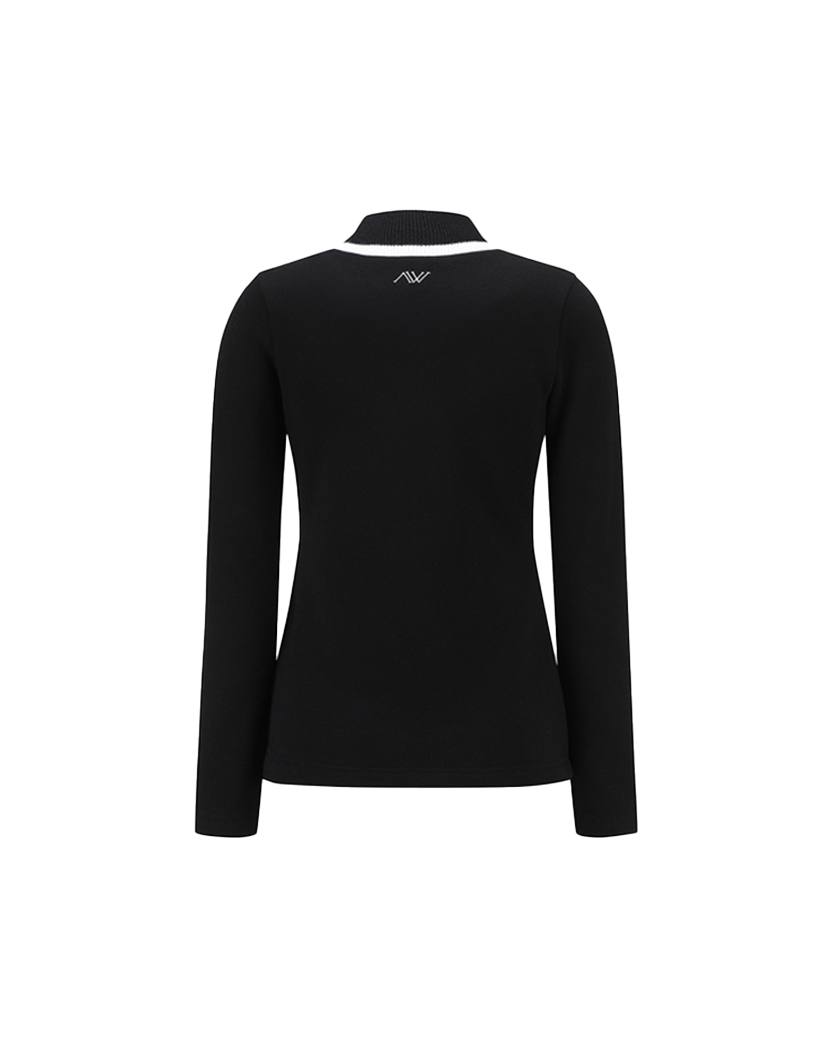 Women's Nap High Neck Long T-shirt - Black