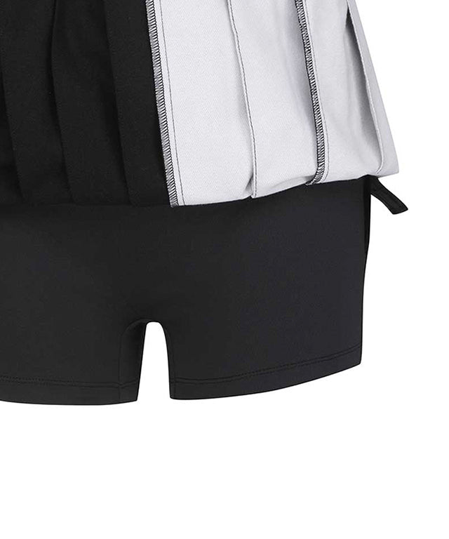 Women's Check Pattern Pleats Skirt - Black