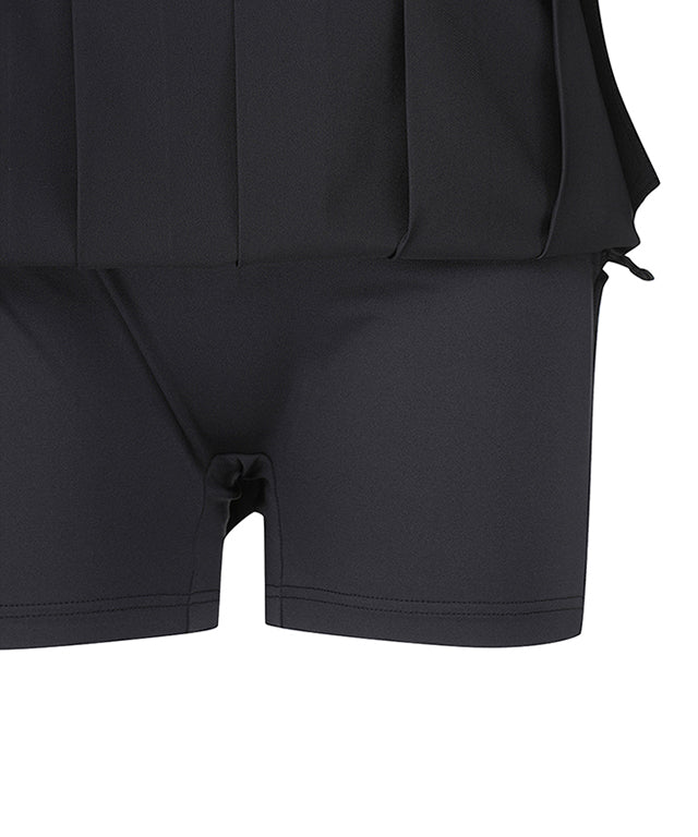 Women's Middle Length Pleats Skirt - Black