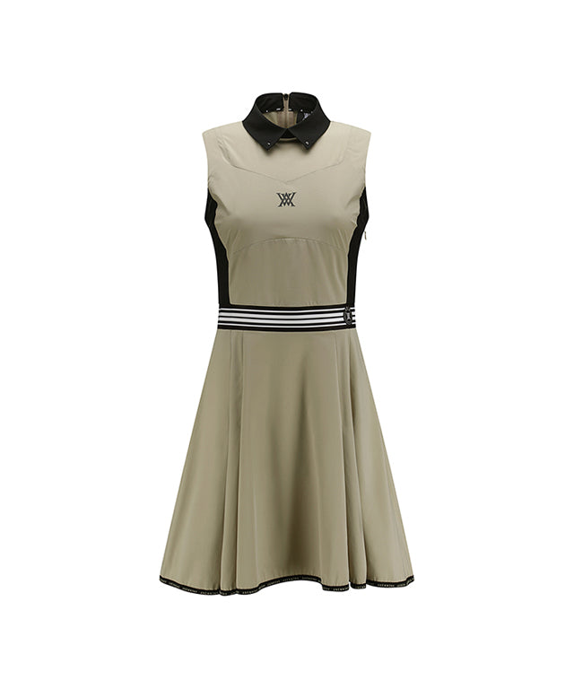 Women's Sleeveless Flare One Piece - Beige