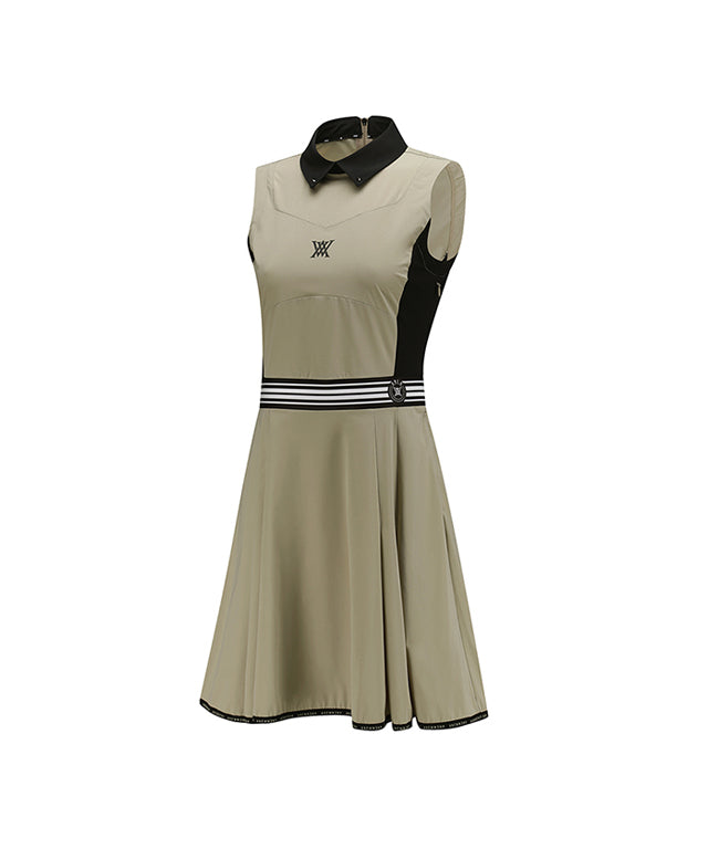 Women's Sleeveless Flare One Piece - Beige