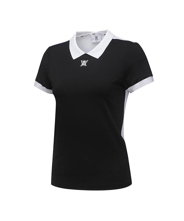 Women's Back Knit Block Short T-Shirt - Black