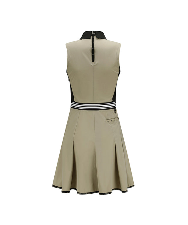 Women's Sleeveless Flare One Piece - Beige