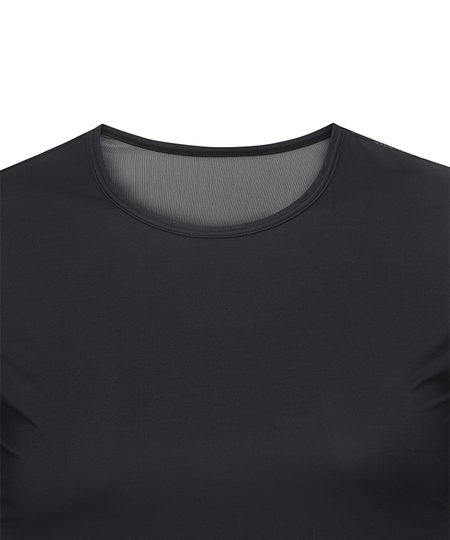 Women's Cold Fabric Round Mash Mix T-Shirt - Black