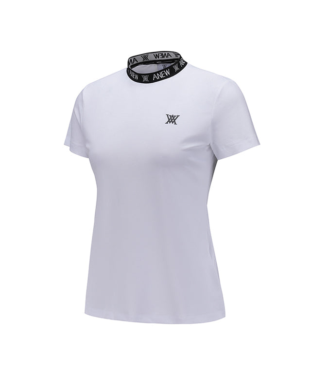 Women's Neck Jacquard Logo Short T-Shirt - White