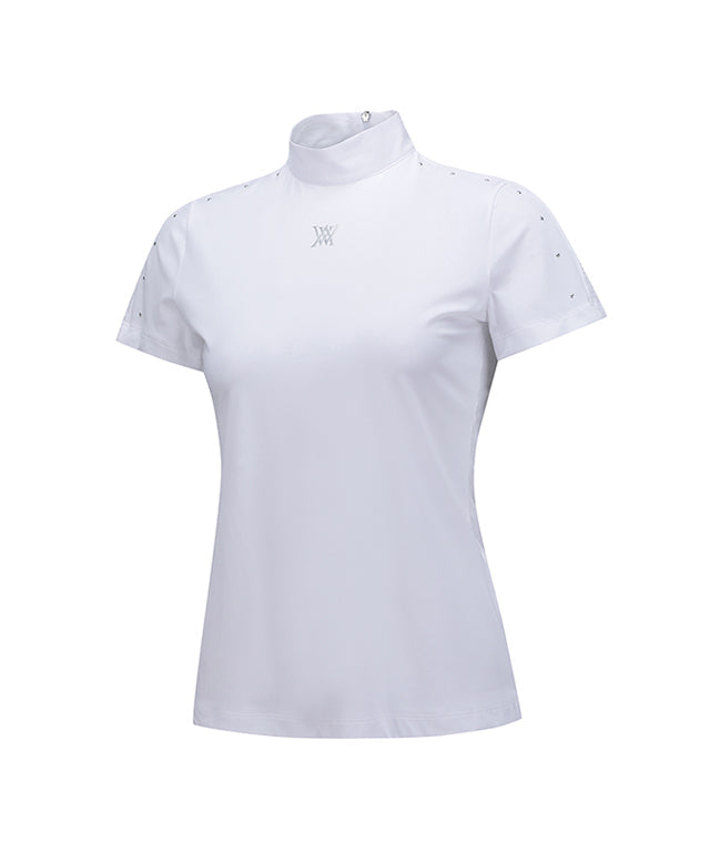 Women's High-Neck Mesh Back Short-Sleeved T-Shirt - White