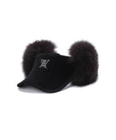 Women's Real Fur Snow Winter Visor - Black