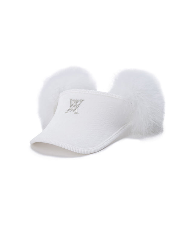 Women's Real Fur Snow Winter Visor - Off White