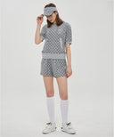 ANEW Golf Women's Terry Check Board Hoodie Short T-Shirt - Gray