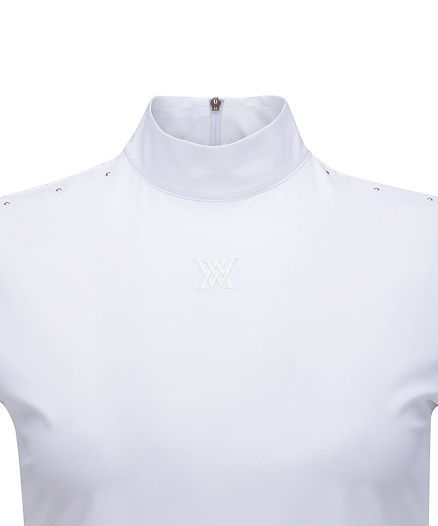 Women's High-Neck Mesh Back Short-Sleeved T-Shirt - White