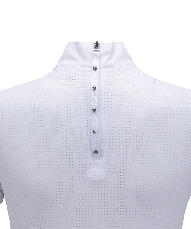 Women's High-Neck Mesh Back Short-Sleeved T-Shirt - White