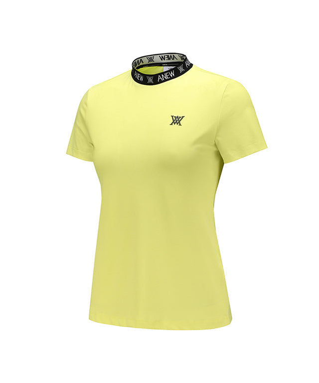 Women's Neck Jacquard Logo Short T-Shirt - Yellow