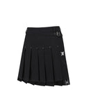 [Legacy Sale]  Women's Buckle Decoration Pleats Skirt - Black