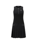 Women's Ribbed Pleated Block Bress - Black