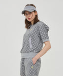 ANEW Golf Women's Terry Check Board Hoodie Short T-Shirt - Gray