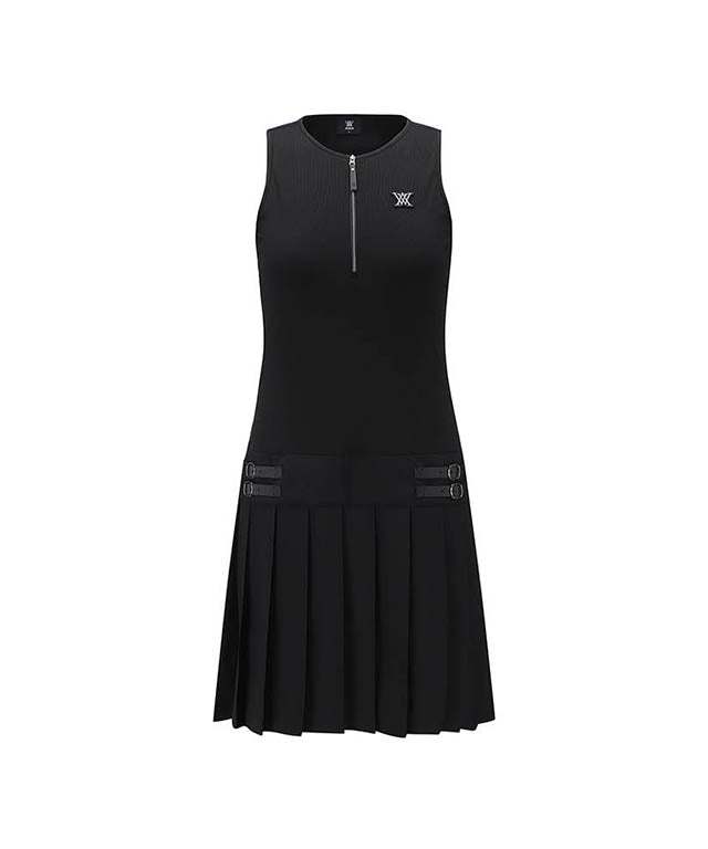 Women's Ribbed Pleated Block Bress - Black